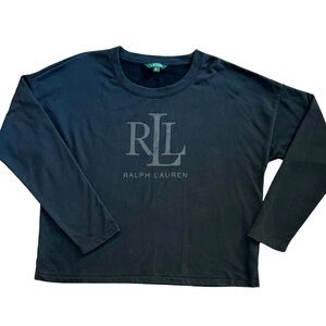 Ralph Lauren Women's Logo Foil Print crew neck Sweater Black Size XL